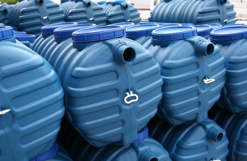 Plastic Septic tanks and other storage tanks at the manufacturer factory depot