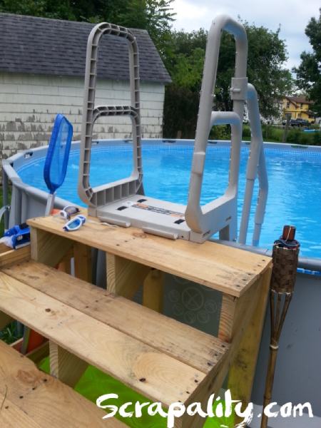Pool Steps Made from Pallets with Noodle Storage