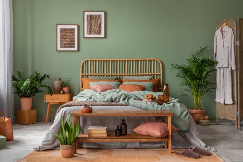 Stylish bedroom interior boho design