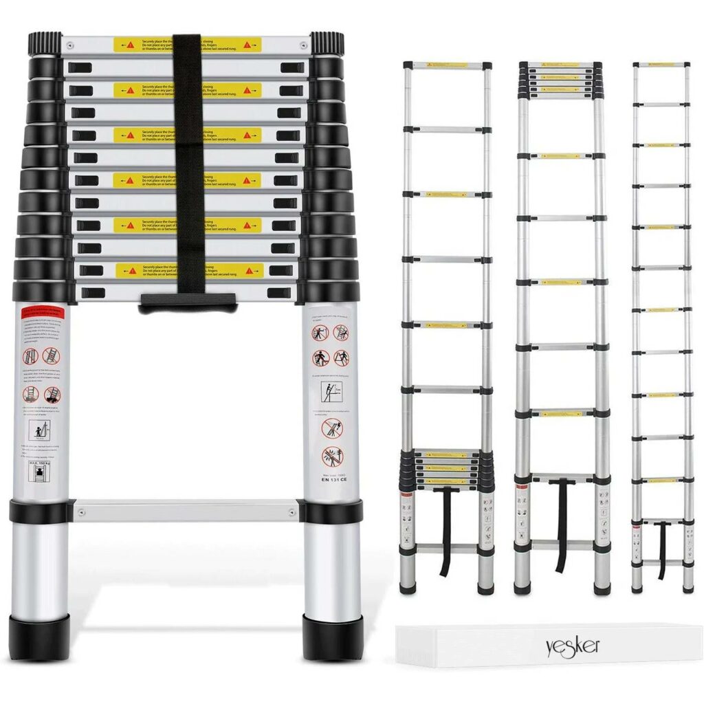 Yesker 12.5ft Telescoping Ladder Aluminum Telescopic Extension Multi-Purpose Ladder