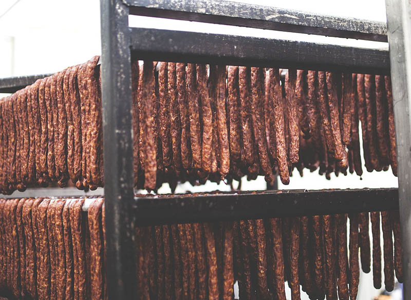 a rack of smoked sausages