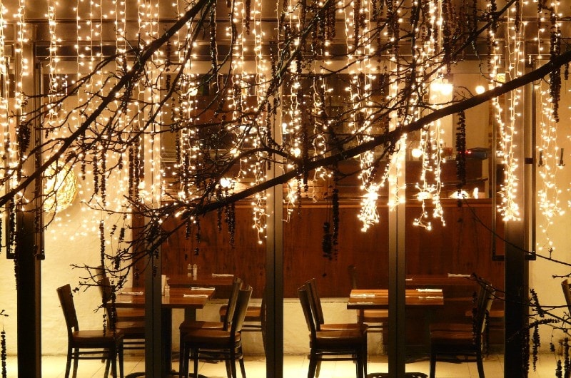 beautiful string lights decoration at a restaurant