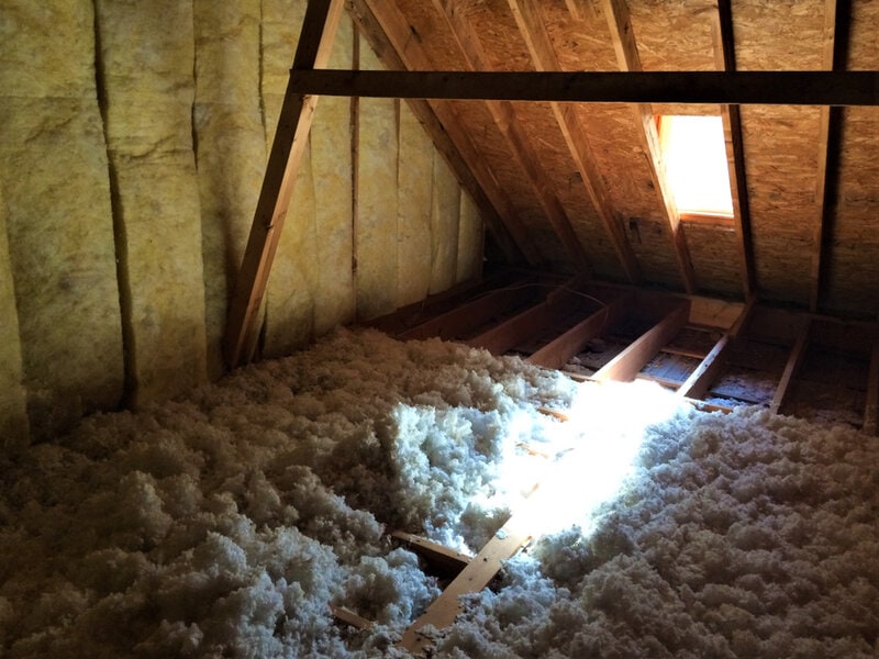 Blown insulation in attic 