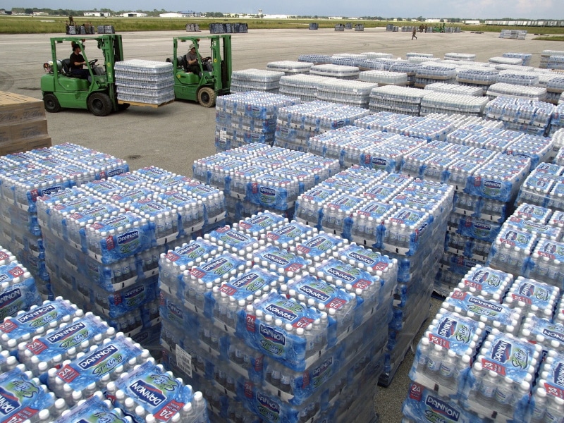 bottled water in loading area