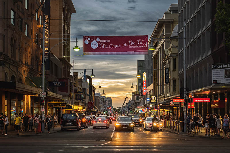 busy street of Rundle Mall in Adelaide