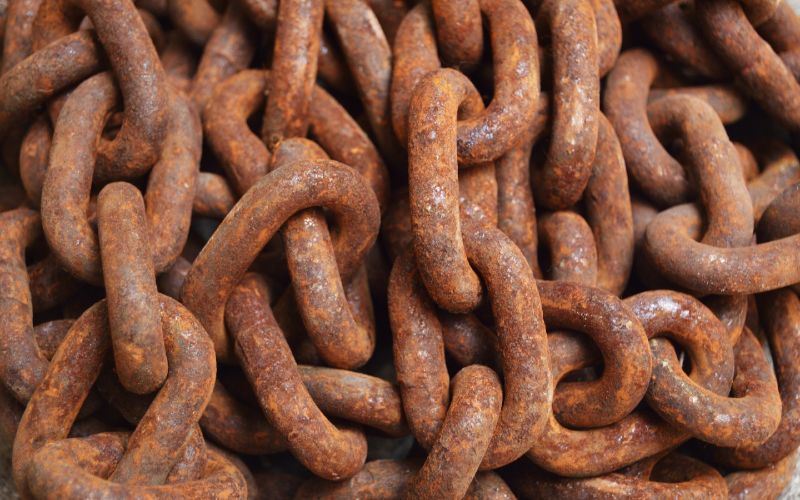 close up of rusty chains