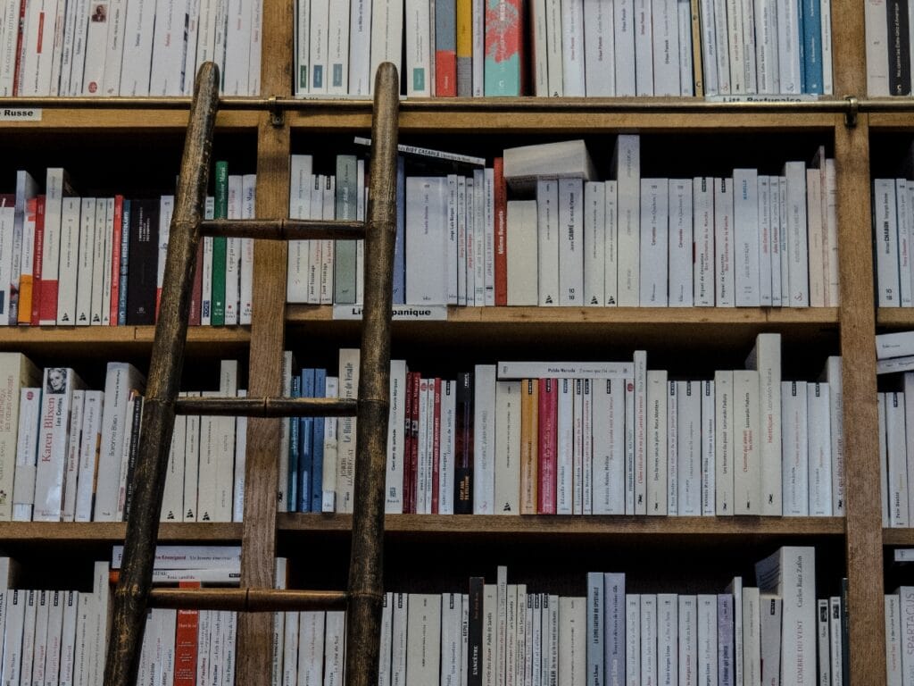 Library ladder on wheels