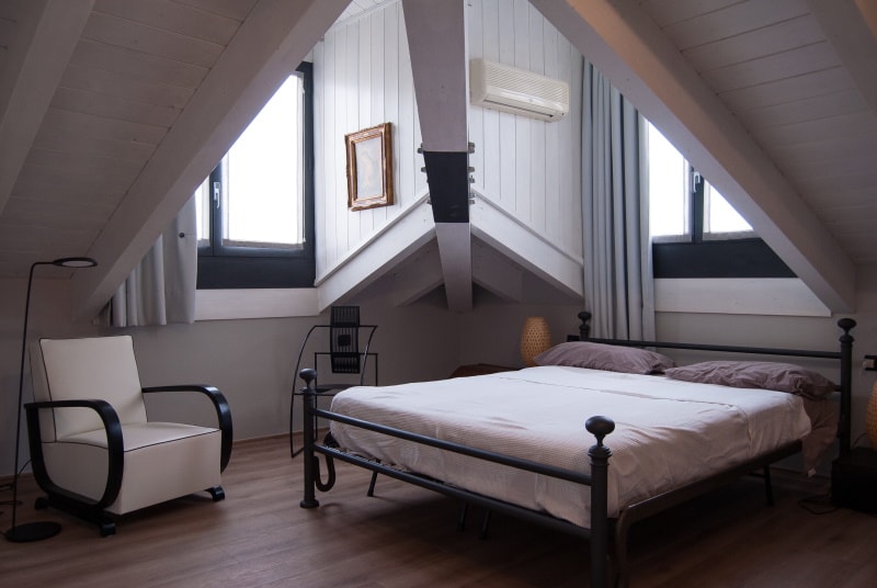 metal bed frame in the room