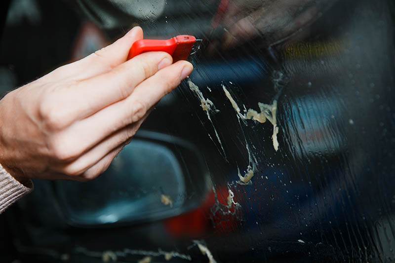 removing tint glue on the glass