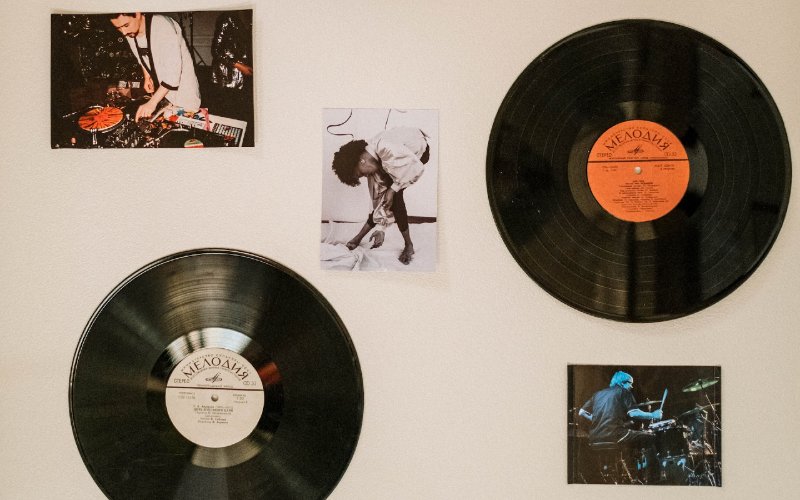 vinyl records on the wall