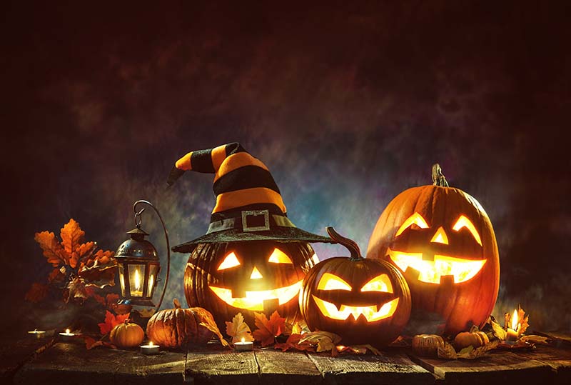 Candle lit Halloween pumpkins Jack O’Lantern