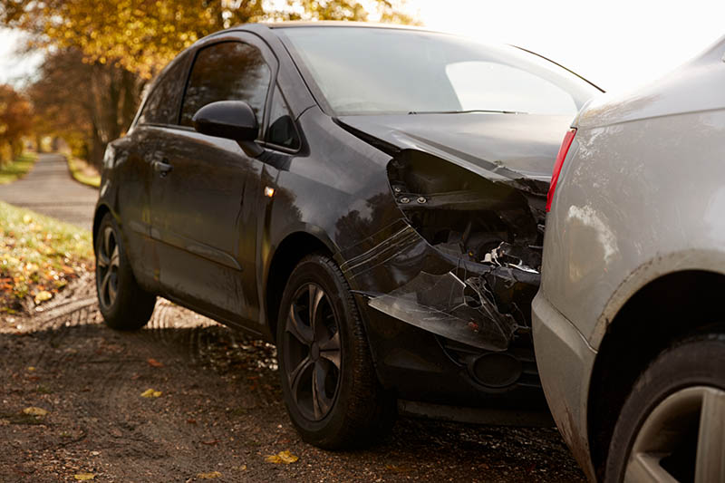 Close Up Of Damaged Car After Road Accident