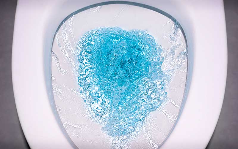 Flushing a Toilet Bowl with Cleaning Chemical