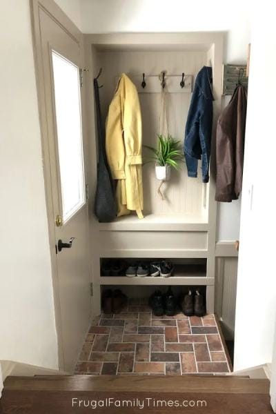 No Space for a Mudroom_ You might! Here’s how we made DIY Mudroom Storage in a TINY space