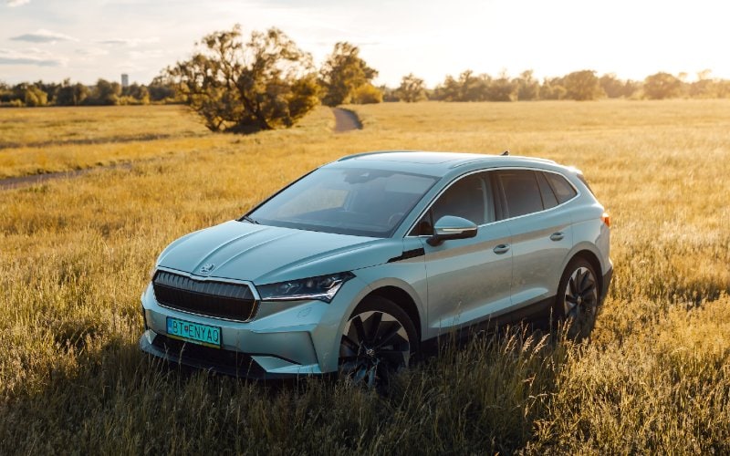 Skoda electric car on a grass field