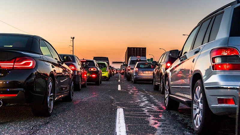 Traffic jam on a busy highway at rush hour Canada