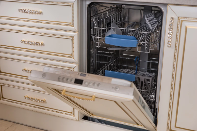 an open integrated dishwasher