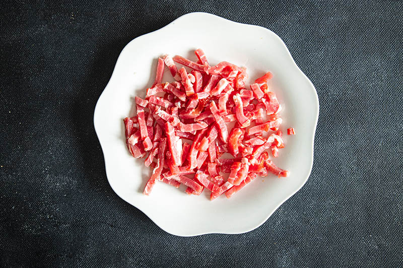 bacon small raw pieces pork meat