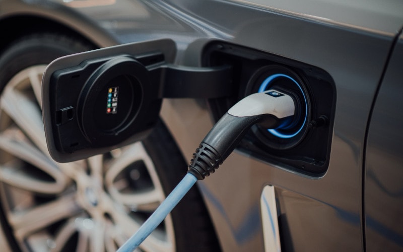 close up of an electric car charging cable