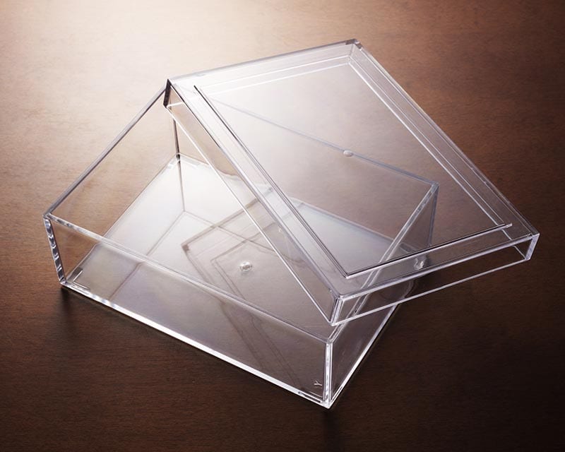 empty acrylic box on the desk