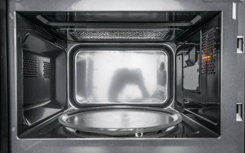 image of the inside of an open microwave