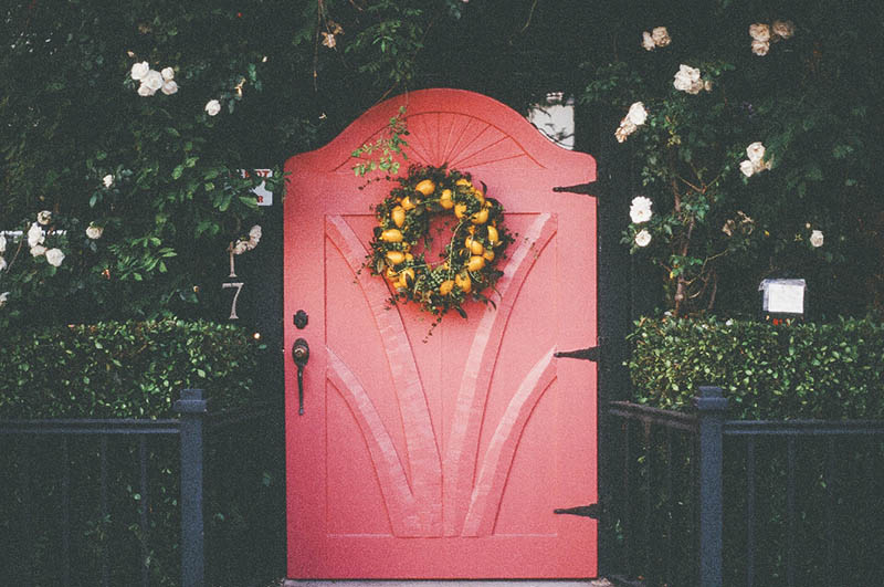 lemon wreath hanging on the door