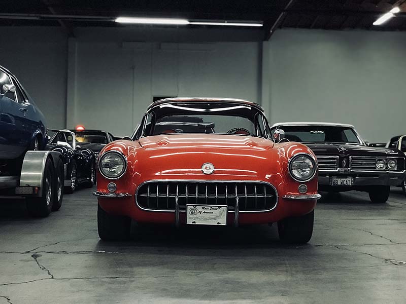 red corvette inside a warehouse_JumpStory