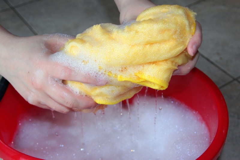 soapy water in cleaning bucket