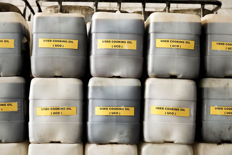 stock of used cooking oil in jerry cans