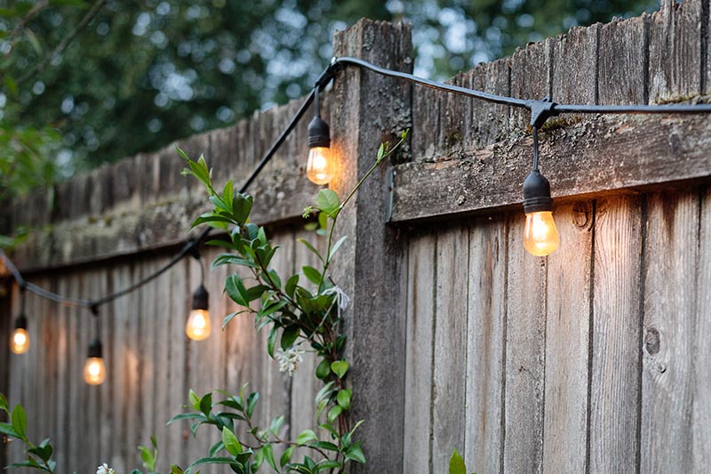 string lights hanging on fance
