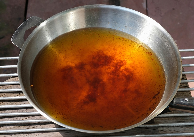 used vegetable oil in frying pan