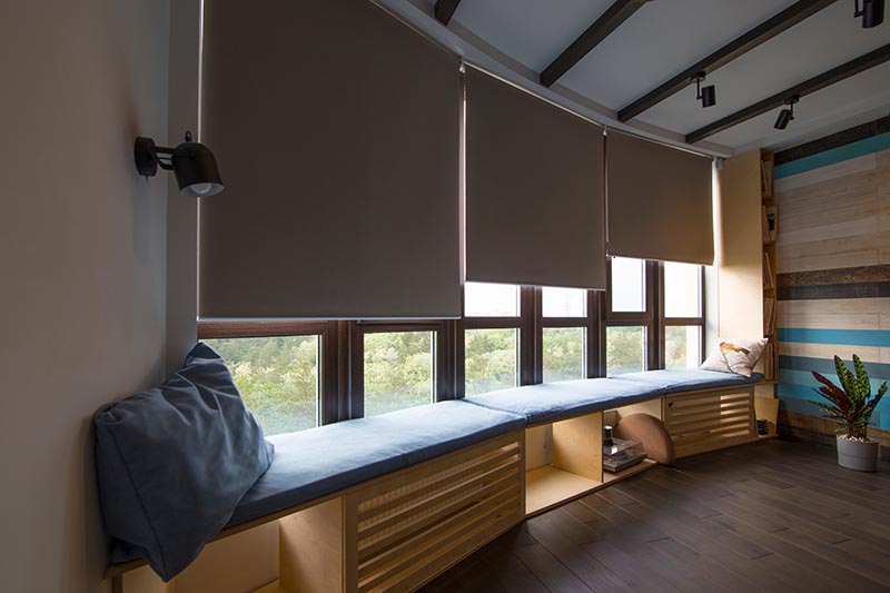 Motorized roller shades in the interior