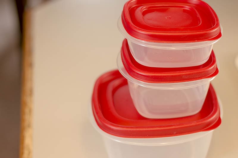 Plastic Food Containers With Red Lids Stacked