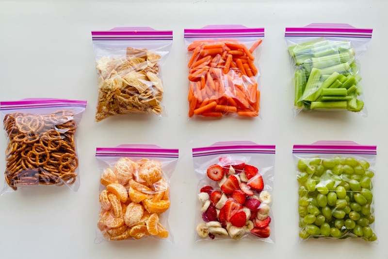 Snacks stored in Zip lock bags