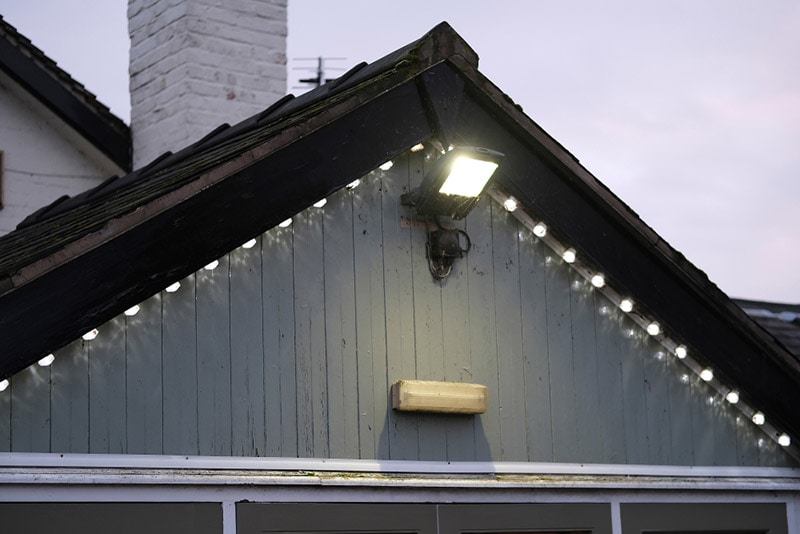 a floodlight outside the house