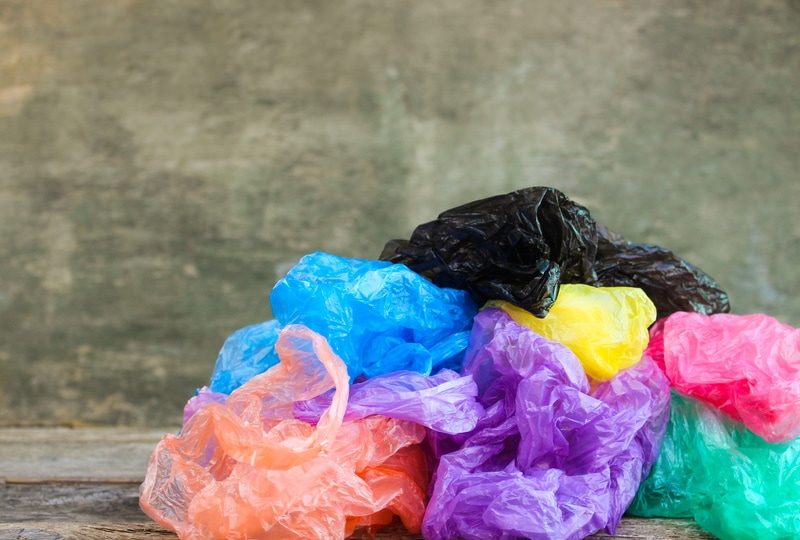 assorted plastic bags in wooden table