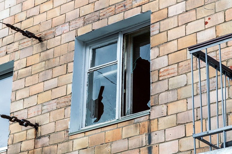 broken window of a residential building