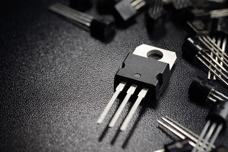 macro show of power transistors
