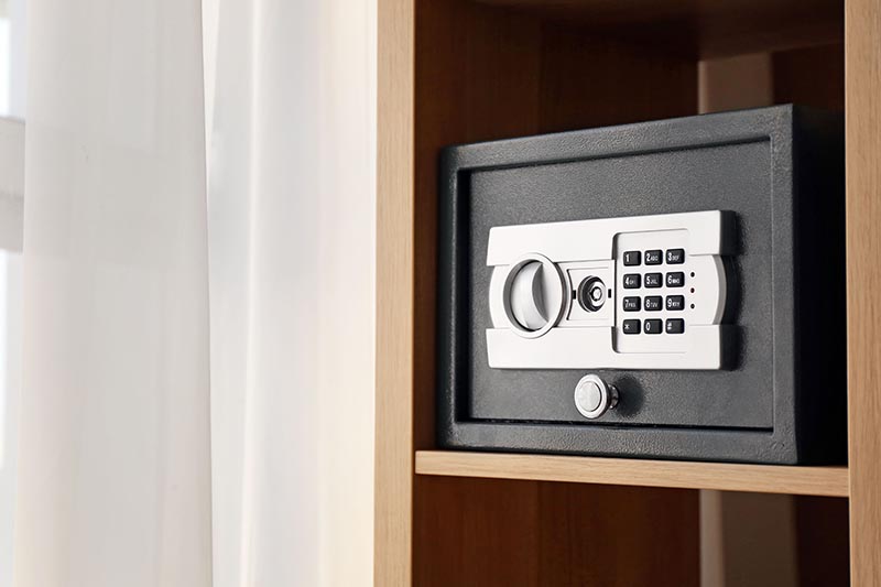 modern safe on shelf