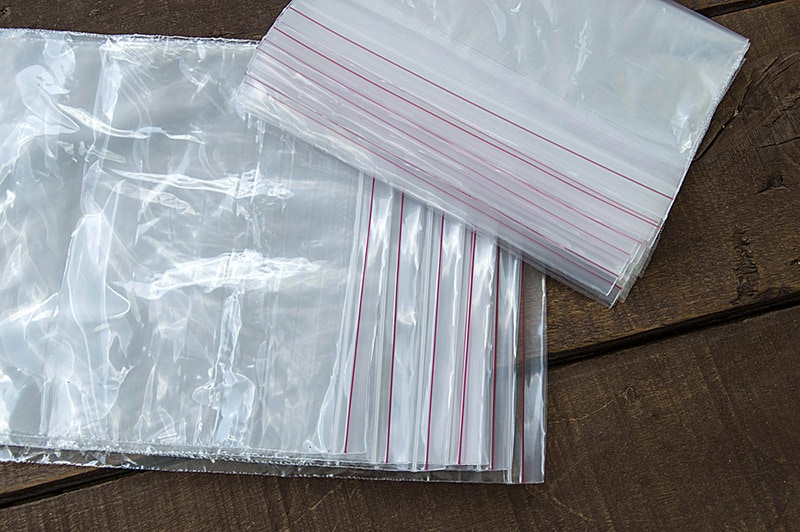sandwich bags on wooden surface