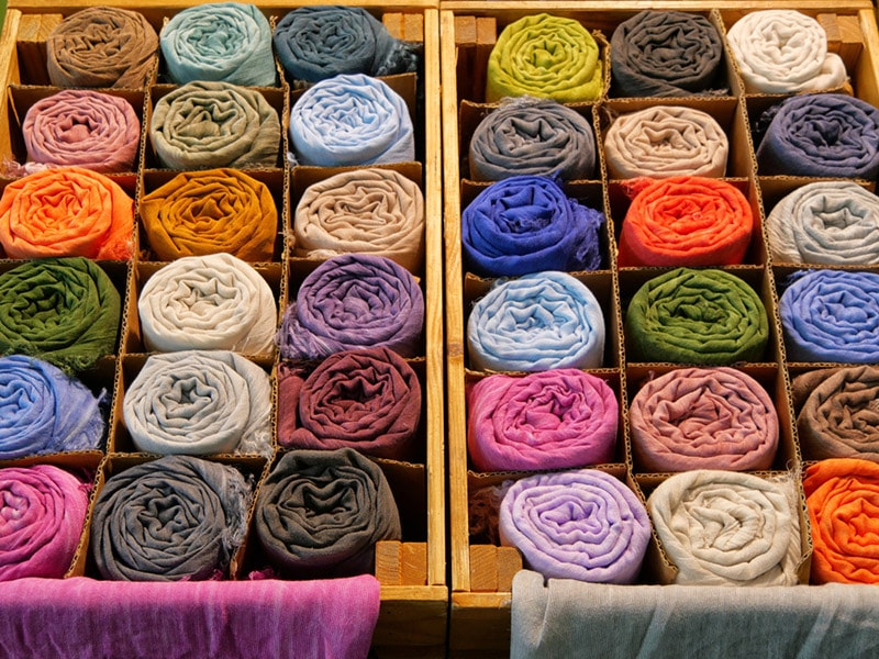 scarves arranged in drawers