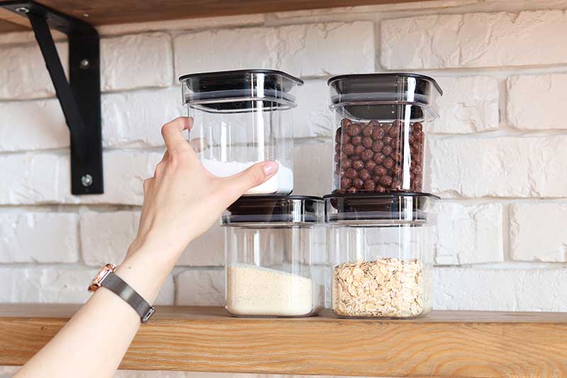 storing sugar and cereals in kitchen