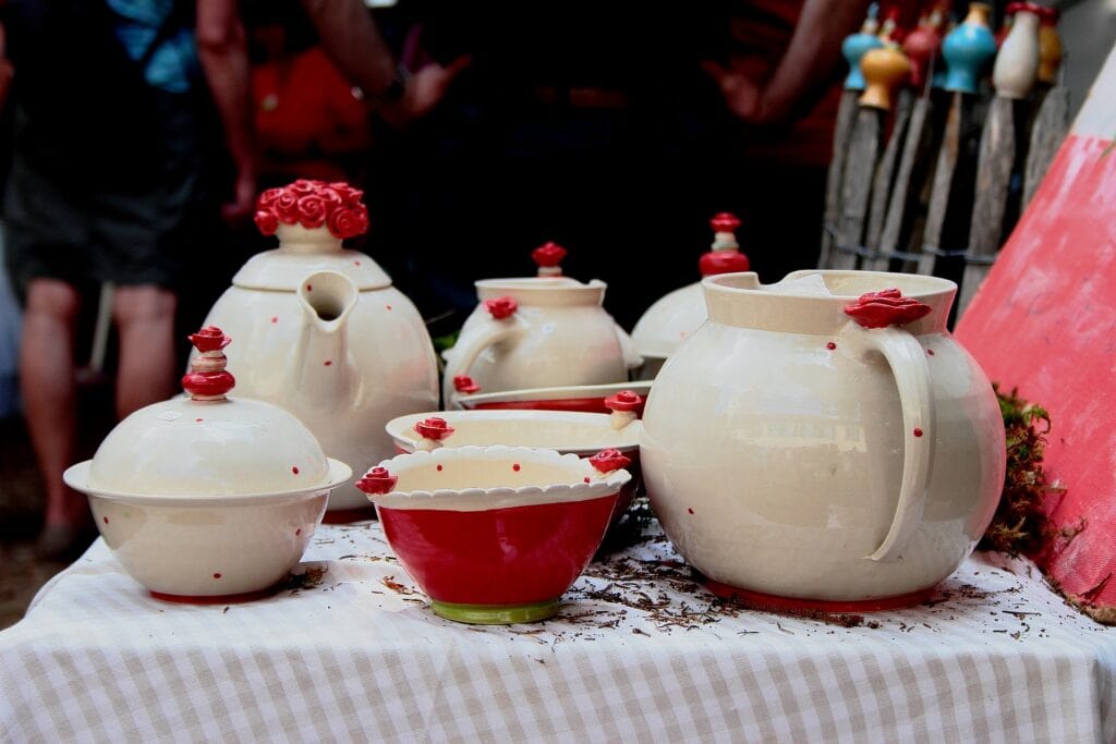 Ceramic and stoneware dishes cups and pots