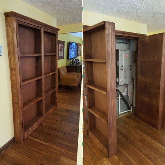 diy bookshelf hidden doors over closet
