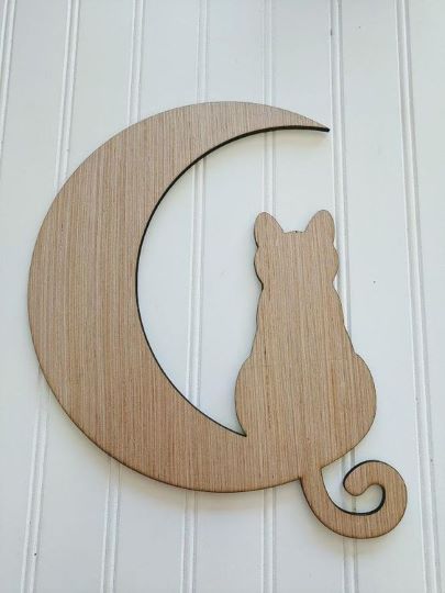 diy cat on a moon wood cutout