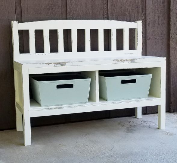 diy cottage bench with storage cubbies