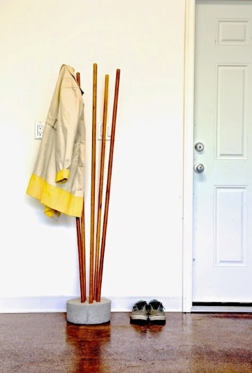 diy modern concrete and broomstick coat tree
