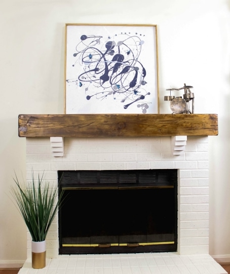 diy rustic faux beam mantel