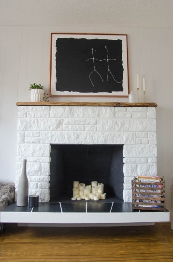 diy stone fireplace update with live edge wood mantel