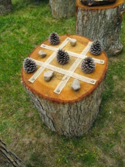 diy tic tac toe tree stump